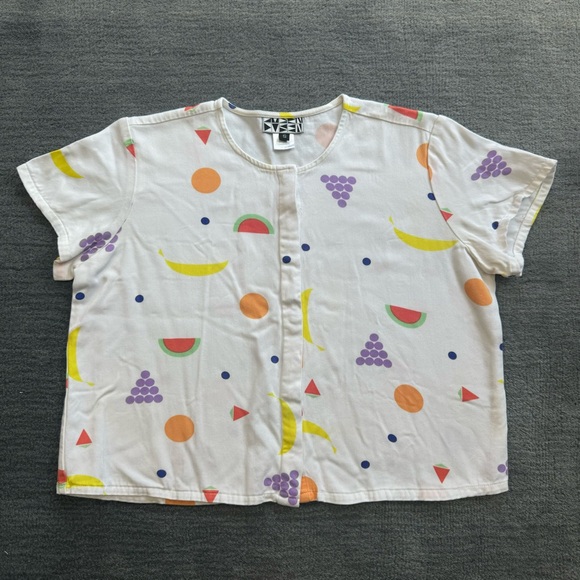 Dusen Dusen fruit print short-sleeve button-front top - Picture 1 of 8